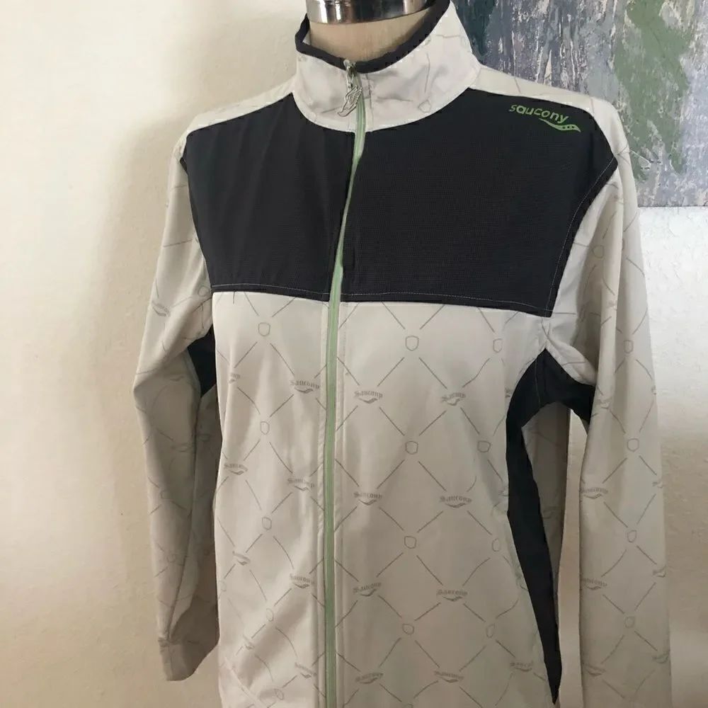 SAUCONY Tan/Gray/Green Full Zip Running Jacket